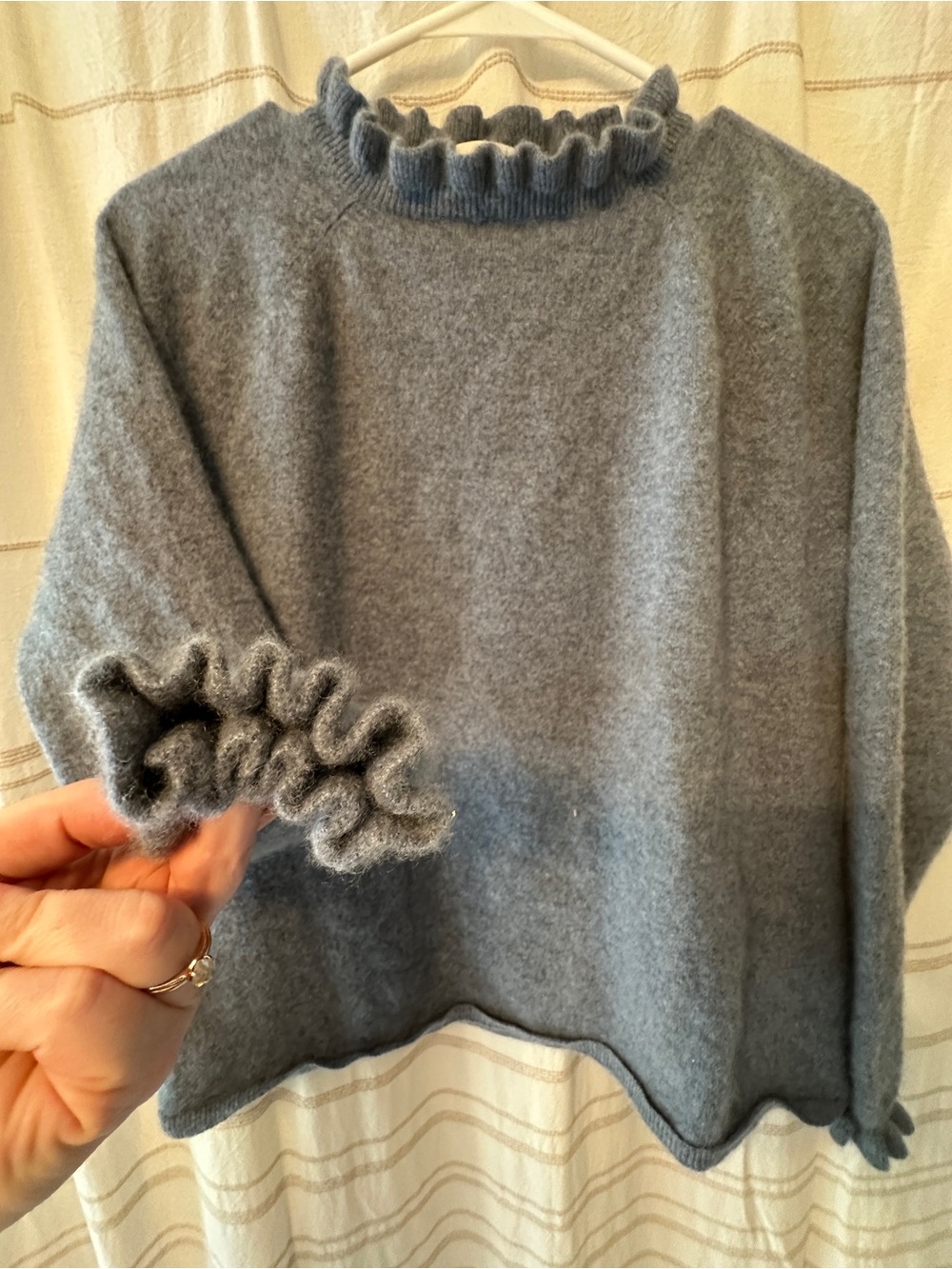 Garnet Hill 100% cashmere ruffle neck sweater